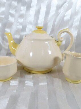 Arnels White and Yellow Teapot, Sugar Bowl and Creamer Set # 26298
